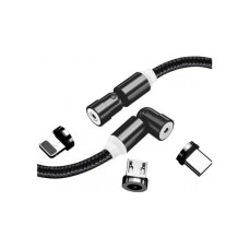 Дата кабель USB 2.0 AM to Lightning + Micro 5P + USB-C 1.0m Magnetic Ro ColorWay (CW-CBUU037-BK)