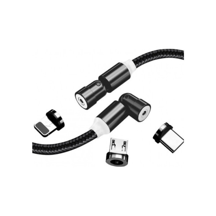 Дата кабель USB 2.0 AM to Lightning + Micro 5P + USB-C 1.0m Magnetic Ro ColorWay (CW-CBUU037-BK)