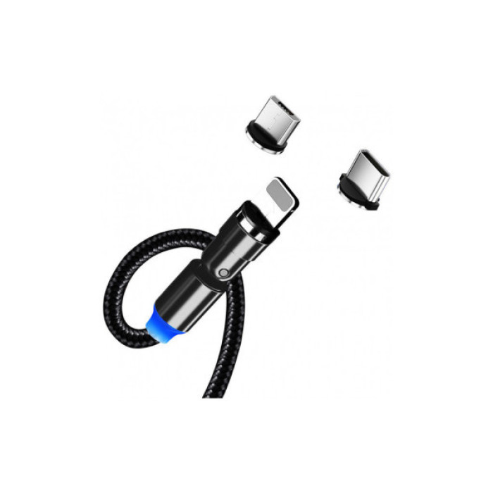 Дата кабель USB 2.0 AM to Lightning + Micro 5P + USB-C 1.0m Magnetic Ro ColorWay (CW-CBUU037-BK)
