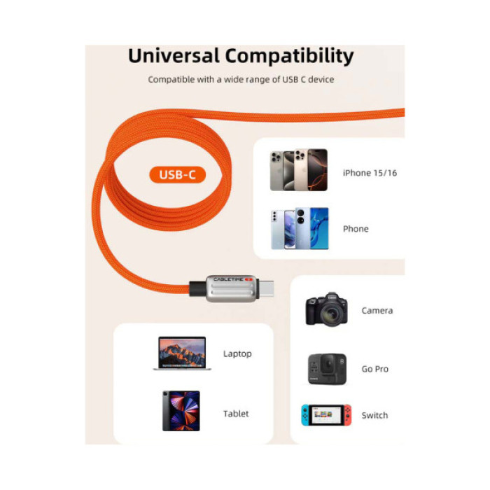 Дата кабель USB-C to USB-C 2.0m PD240W magnetic Cabletime (CA915729)