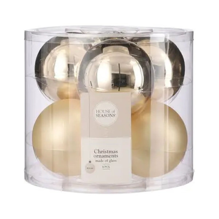 Ялинкова іграшка House Of Seasons Скляні кульки 6 шт D8 см Шампань (8718861800395)
