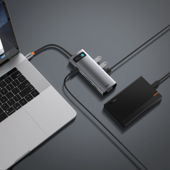Концентратор Baseus USB3.1 Type-C to USB C(PD)100W/HDMI 4K 30Hz/VGA/USB3.2/RJ45/SD+TF,9in1 Grey (CAHUB-CU0G)