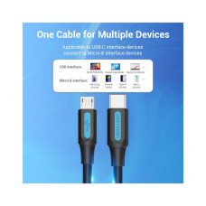 Дата кабель USB-C to Micro 5P 1.0m 2A black Vention (COVBF)
