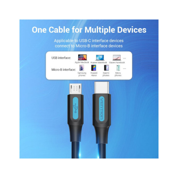Дата кабель USB-C to Micro 5P 1.0m 2A black Vention (COVBF)