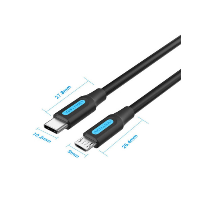 Дата кабель USB-C to Micro 5P 1.0m 2A black Vention (COVBF)