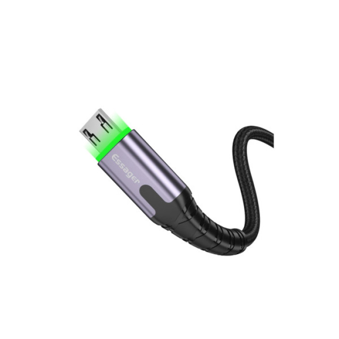 Дата кабель USB 2.0 AM to Micro 5P 2.0m 2.4A LED black Essager (EXCM-XGA0G)
