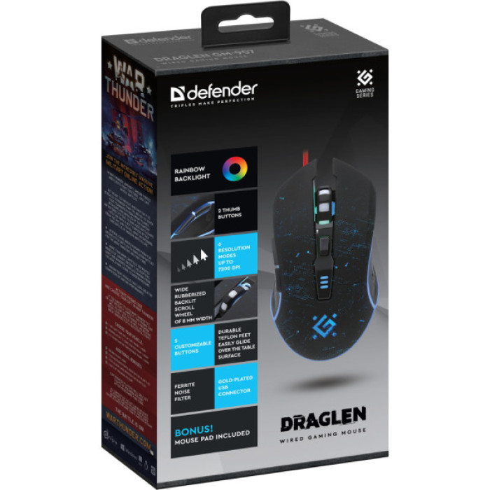 Мишка Defender Draglen GM-907 RGB USB Black (52907)