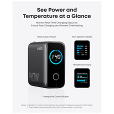 Зарядний пристрій Anker Laptop GaN 140W 3xUSB-C PD3.1 + USB-A + display + cable Black (B2697GZ1)
