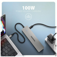 Концентратор AXAGON USBC to 2xUSBA + 1xUSBC + 2xHDMI + RJ45 + PD100W 0.15m gray (HMC-7HX2)