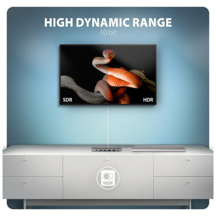 Концентратор AXAGON USBC to 2xUSBA + 1xUSBC + 2xHDMI + RJ45 + PD100W 0.15m gray (HMC-7HX2)