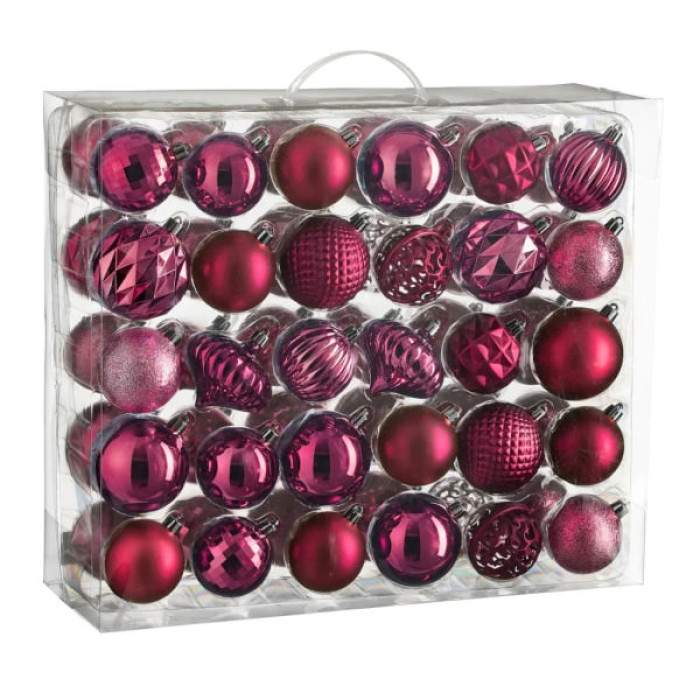 Ялинкова іграшка House Of Seasons Кульки і прикраси Пластик 60 шт D7 см D6 см Фуксія (8720967923786)