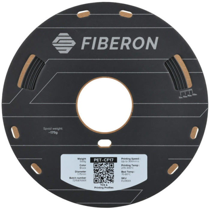 Пластик для 3D-принтера Polymaker Fiberon PET-CF17 1,75mm 0,5kg BLACK (FL01001)