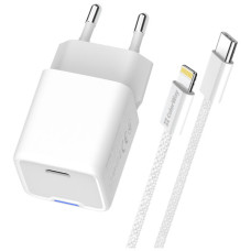 Зарядний пристрій ColorWay C101D GaN Mini 20W PD PPS USB-C + cable USB-C to Lightning white (CW-CHS059PDL-WT)