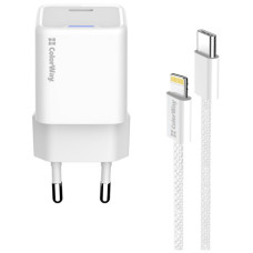 Зарядний пристрій ColorWay C101D GaN Mini 20W PD PPS USB-C + cable USB-C to Lightning white (CW-CHS059PDL-WT)