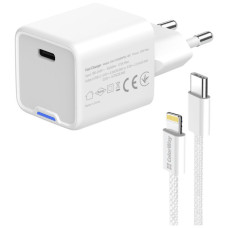 Зарядний пристрій ColorWay C101D GaN Mini 20W PD PPS USB-C + cable USB-C to Lightning white (CW-CHS059PDL-WT)