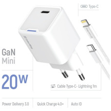 Зарядний пристрій ColorWay C101D GaN Mini 20W PD PPS USB-C + cable USB-C to Lightning white (CW-CHS059PDL-WT)