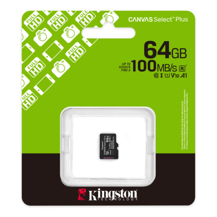 Карта пам'яті Kingston 64GB microSDXC class 10 UHS-I V10 A1 Canvas Select Plus (SDCS3/64GBSP)
