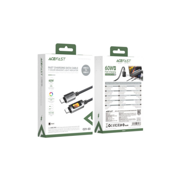 Дата кабель USB-C to USB-C 1.2m 60W black Acefast (6974316284666)