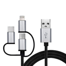 Дата кабель USB 2.0 AM to Lightning + Micro 5P + USB-C 1.0m black REAL-EL (EL123500035)