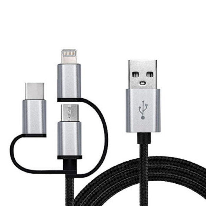 Дата кабель USB 2.0 AM to Lightning + Micro 5P + USB-C 1.0m black REAL-EL (EL123500035)