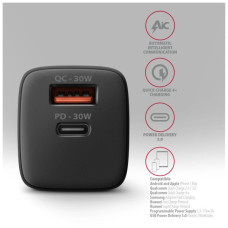 Зарядний пристрій AXAGON 1xUSB QC4.0 + 1xUSB-C PD30W PPS black (ACU-PQ30)