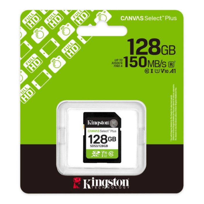 Карта пам'яті Kingston 128GB SDXC class 10 UHS-I V10 A1 Canvas Select Plus (SDS3/128GB)