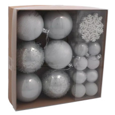 Ялинкова іграшка Chomik пластикові Кульки, сніжинки 30 шт, срібні (5900779895324_1)