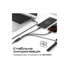 Дата кабель USB-C to 2xUSB-C 100W + Apple Watch 5W 1.4m FUSION-CCW black Promate (fusion-ccw.black)