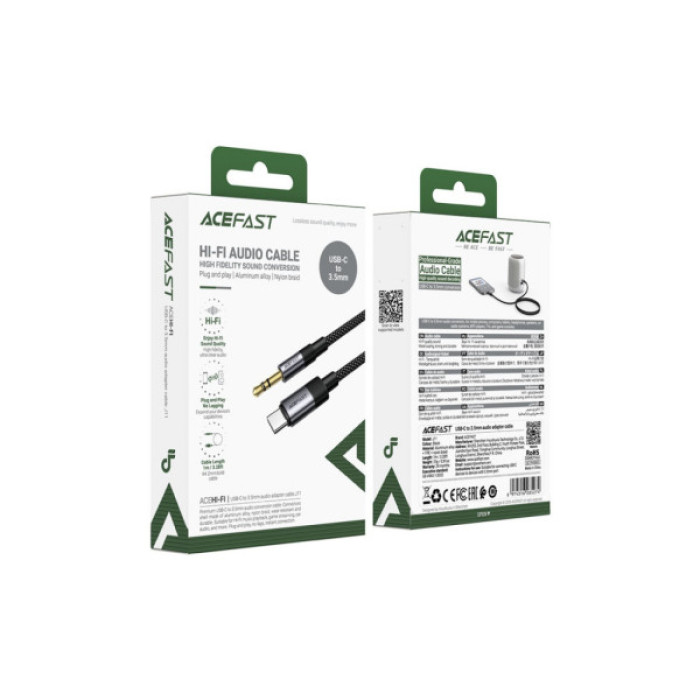 Кабель мультимедійний USB-C to 3.5mm M 0.15m black Acefast (6974316285274)