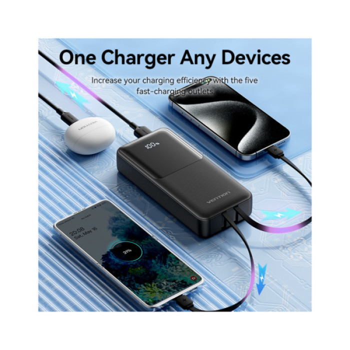 Батарея універсальна Vention 20000 mAh 22.5W with Built-in USB-C and Lightning Cables (FHPB0)