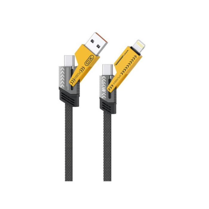 Дата кабель USB 2.0 AM to USB-C + USB 2.0 AM to Lightning 1.0m 60W black XO (NB283_4-in-1_Black)