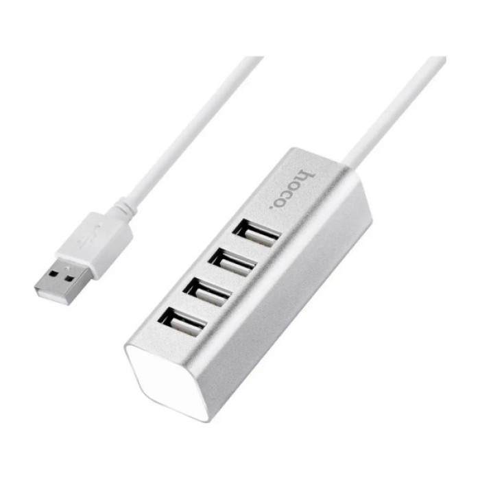 Концентратор HOCO USB 2.0 to 4xUSB Line machine HB1 Silver (6957531038146)