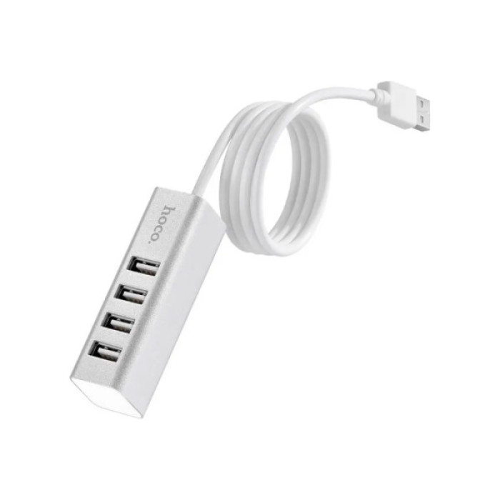 Концентратор HOCO USB 2.0 to 4xUSB Line machine HB1 Silver (6957531038146)