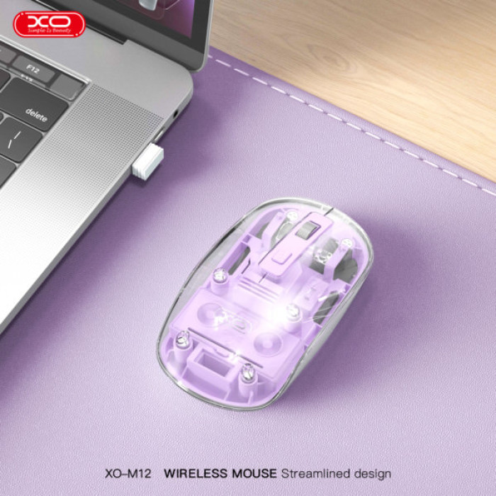 Мишка XO M12 Wireless Transparent/Pink (M12 Purple)