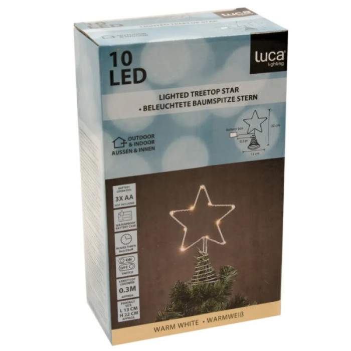 Верхівка на ялинку Luca Lighting Зірка 10 LED,13 см, теплий білий (8720362250487)