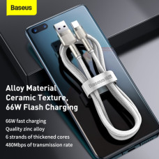 Дата кабель USB 3.1 AM to USB-C 2.0m 6.0A 66W Cafule Series Metal White Baseus (CAKF000202)