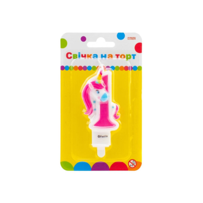 Свічка Maxi двостороння "1" із зображенням єдинорога висотою 7,62 см (MX622066-1)