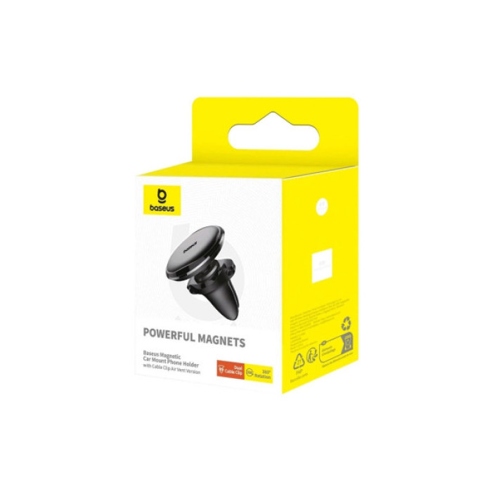 Універсальний автотримач Baseus Magnetic Car Mount Phone Holder with Cable Clip Air Vent Version Cluster Black (C40141201113-00)