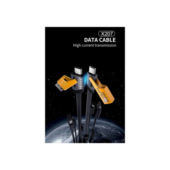 Дата кабель USB-C + USB-A to Lightning+USB-C 1.0m 65W X207 black WUW (6972573336524)