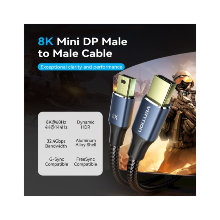 Кабель мультимедійний miniDisplayPort M to Mini DisplayPort M 2.0m V1.4 8K60Hz blue Vention (HCGLH)
