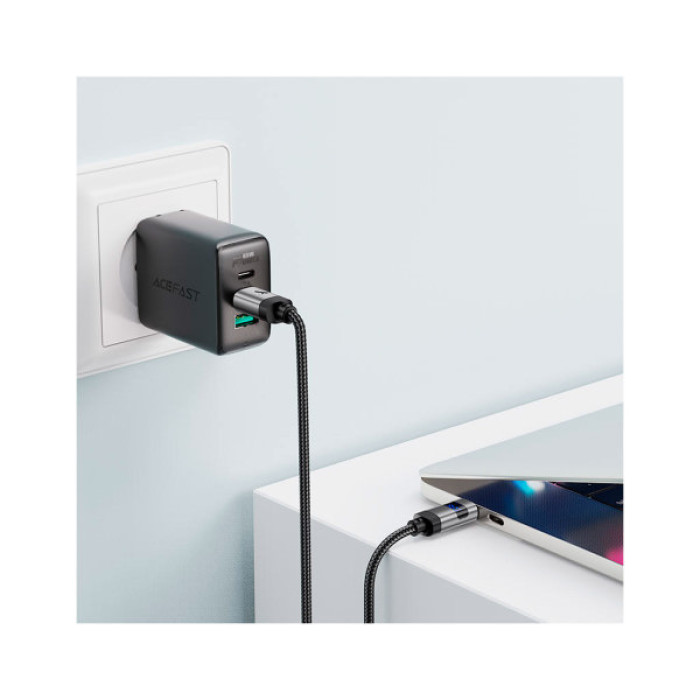 Дата кабель USB-C to USB-C 1.2m 60W digital display C15-03 Black Acefast (6974316283720)