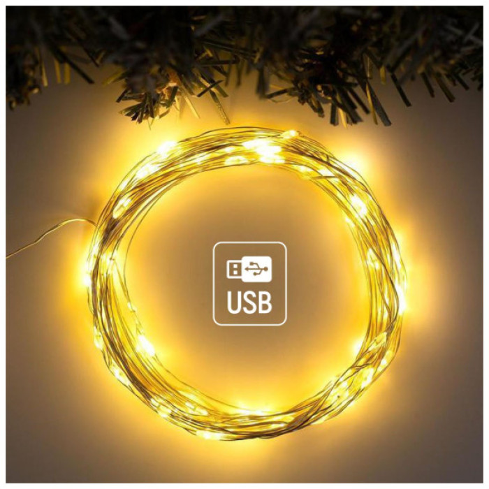 Гірлянда ColorWay Роса LED 100 10 м 8 функцій теплий колір USB (CW-G-100L10NU)