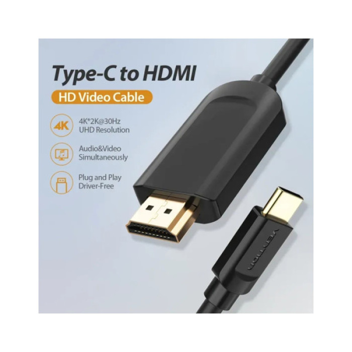 Кабель мультимедійний USB-C to HDMI M 1.5m black Vention (CGUBG)
