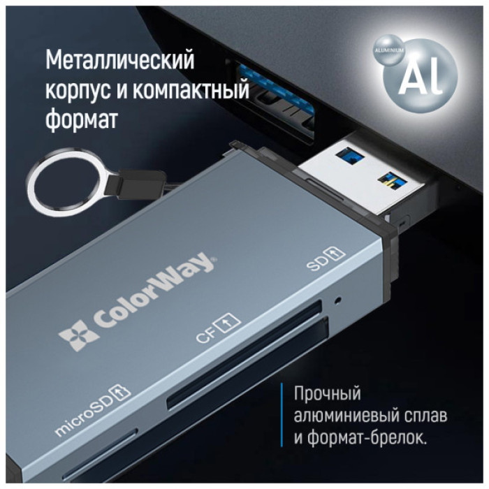 Зчитувач флеш-карт ColorWay USB 2.0/USB-C to CF/SD/MicroSD (CW-CR-01)
