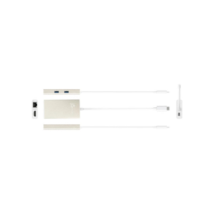 Концентратор J5create USB-C 5-in-1 2xUSB 3.0 + HDMI 4K + USB-C PD + RJ45 1000Mbps gray (JCA374-N)