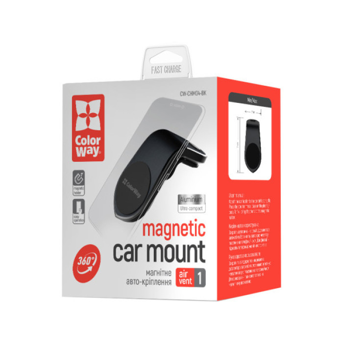 Універсальний автотримач ColorWay Magnetic Metallic Air Vent-1 Black (CW-CHM04-BK)