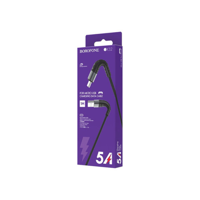 Дата кабель USB 2.0 AM to Micro 5P 1.0m 2.4A nylon BX32 black BOROFONE (6931474710437)
