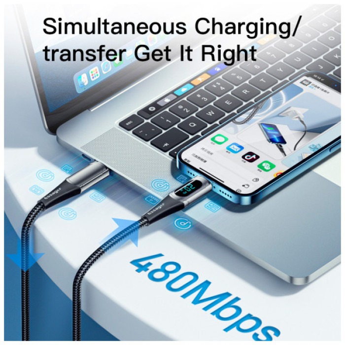 Дата кабель USB-C to Lightning 1.0m 20W Digital Display blue Essager (EXCTL-YD03)