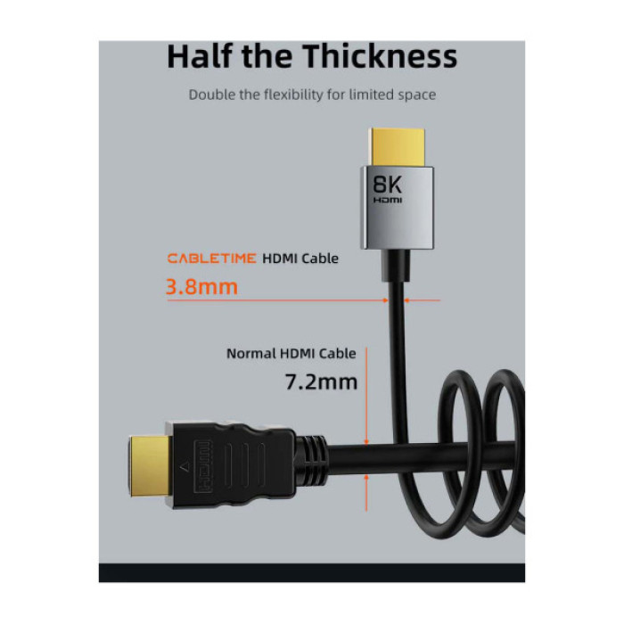 Кабель мультимедійний HDMI M to HDMI M 2.0m V2.1 8K60Hz Cabletime (CA915910)