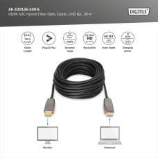 Кабель мультимедійний HDMI M to HDMI M 30m 8K AOC hybrid-fiber black Digitus (AK-330126-300-S)